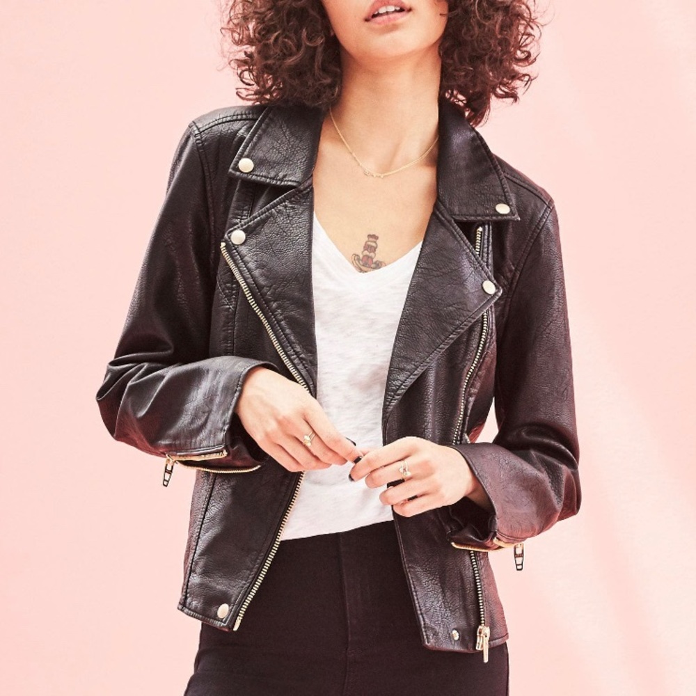 Blank NYC Vegan Leather Life Changer Moto Jacket Black with Rose Gold Hardware
